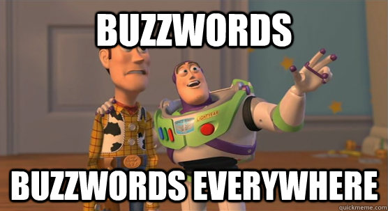 A dense cloud of business buzzwords and jargon, poking fun at consultant-speak.