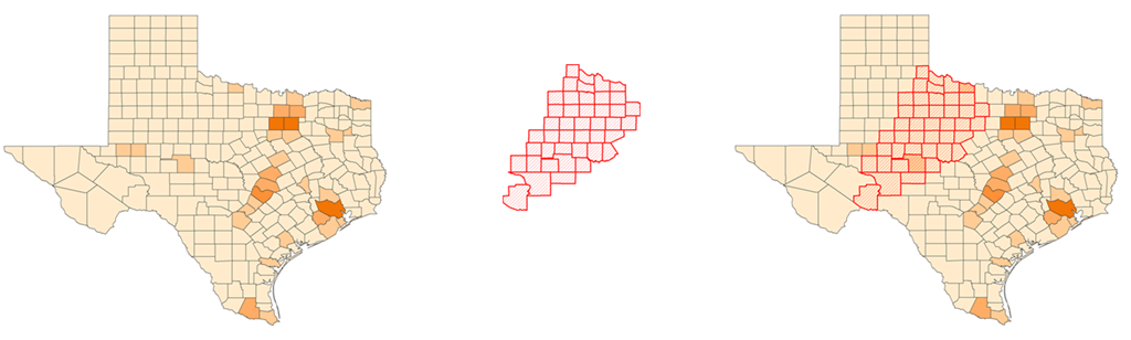 Layering a cross-hatched target fill over a quantity map