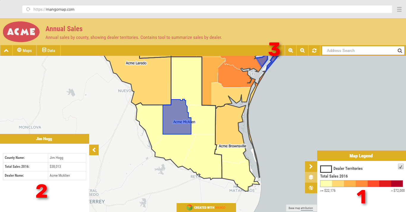 The anatomy of a GIS map: legend, info window, toolbar
