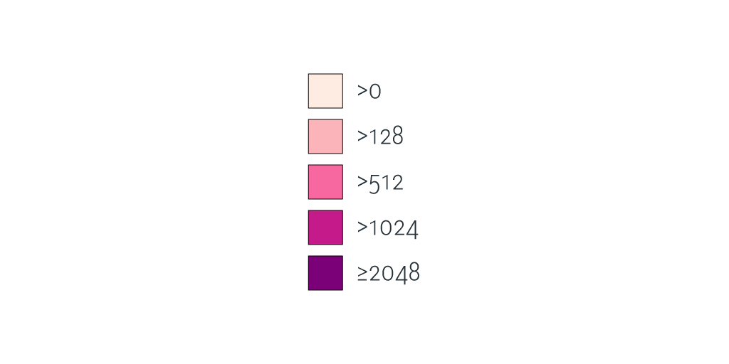 A quantity legend showing a colour ramp of number ranges