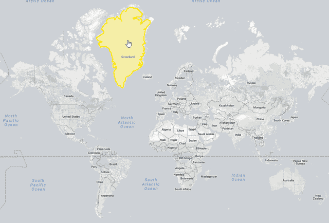 How projection distorts the apparent size of countries
