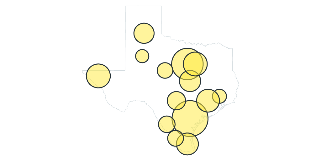 A bubble map using graduated marker sizes